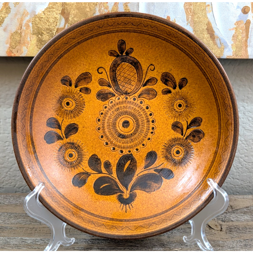 Vintage Wilhelm Kagel Pottery Bowl WK West Germany Hand Painted Sgraffito 9 3/8”